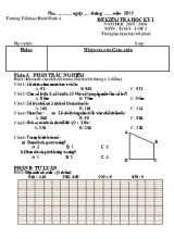 Đề kiểm tra học kì I môn Toán + Tiếng Việt Lớp 3 - Năm học 2015-2016 - Trường Tiểu học Bình Minh A (Có đáp án)